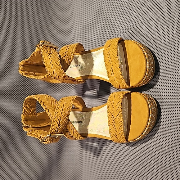 Stuart Weitzman Akilah Sparkle Tan Braided Wedge Sandal - Picture 2 of 12